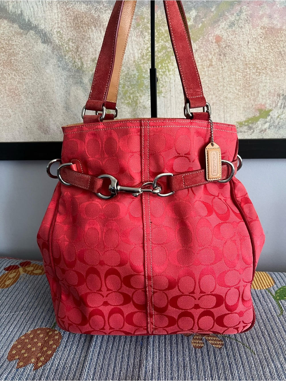 2004 PINK Vintage Coach Signature C Belted Carryall Tote Bag